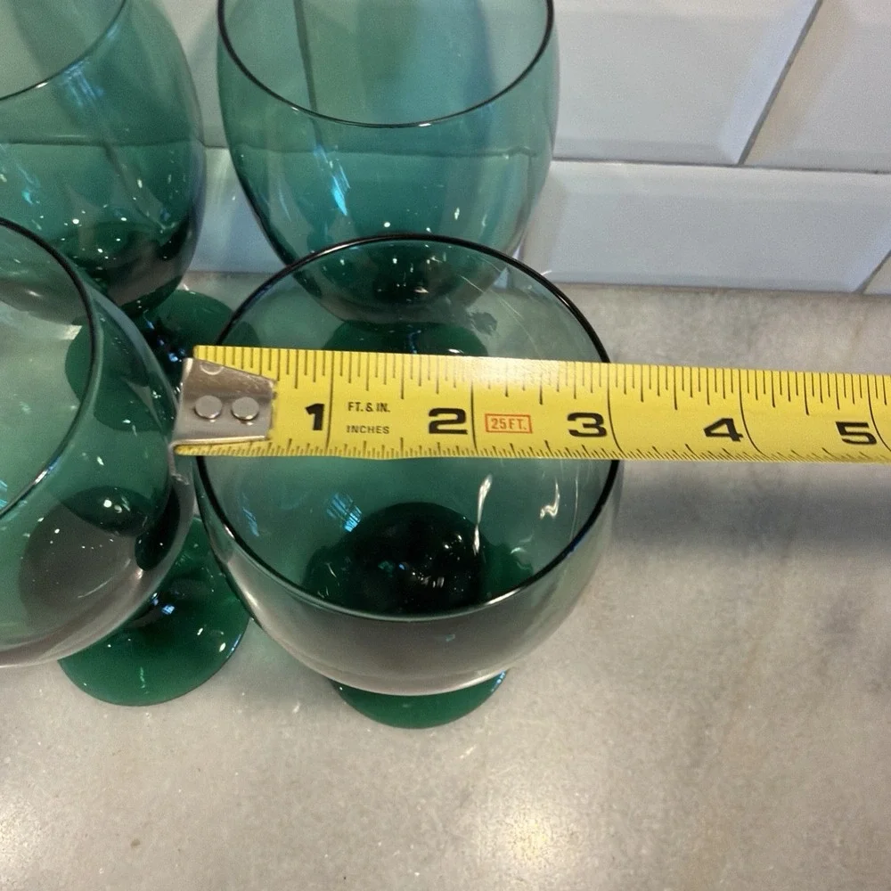 Set Of 4 Vintage LIBBEY Glass Juniper Green Wine Water Stemware GW994